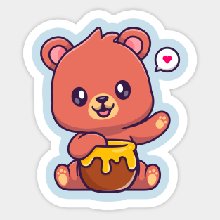 Cute Bear Eating Honey Cartoon Sticker